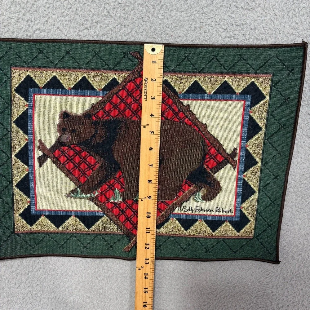 Sally Eckman Roberts Winter Brown Bear Cabin Tapestry Placemat Decor
